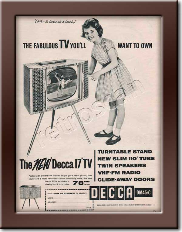1959 Decca Televisions - framed preview retro advert