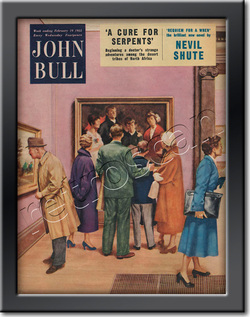 1955 February John Bull Vintage Magazine looking at pictures in art gallery  - framed example