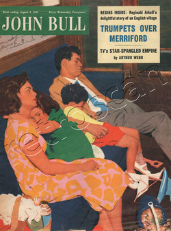 1955 August John Bull Vintage Magazine Family sleeping in railway carriage  - unframed