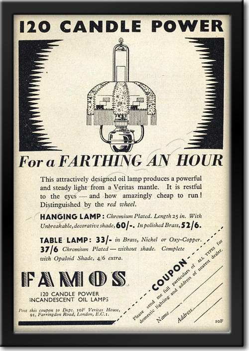 1936 Famos oil Lamps vintage advert