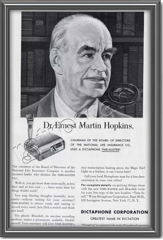 1951 vintage Dictaphone Dr. Ernest Martin Hopkins advert