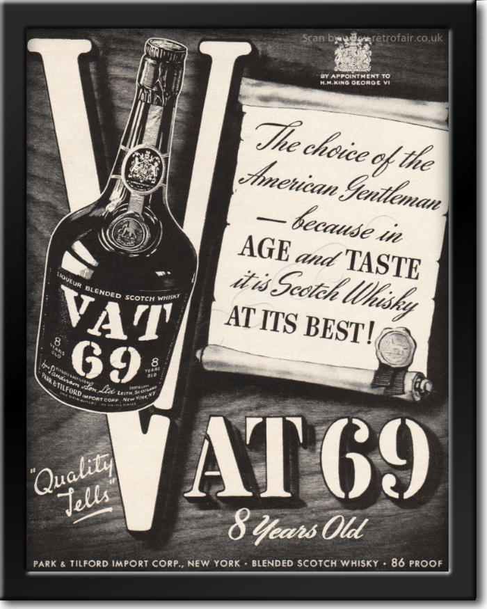1943 VAT 69 Scotch Whisky - framed preview vintage ad