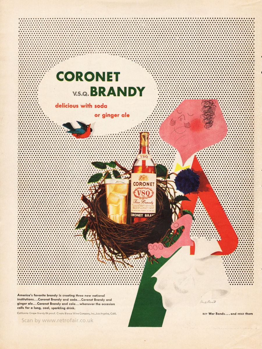 1945 Coronet Brandy - unframed vintage ad