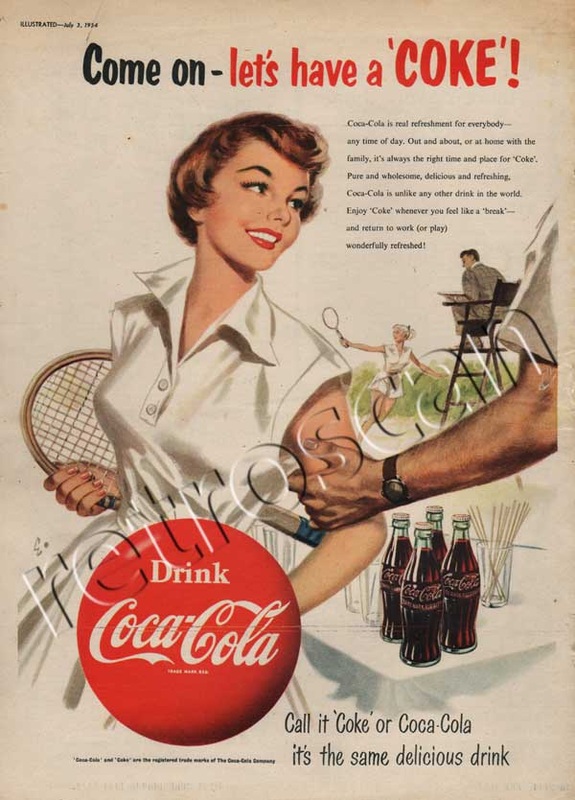 1954 Vintage Coca Cola Tennis Ad - unframed