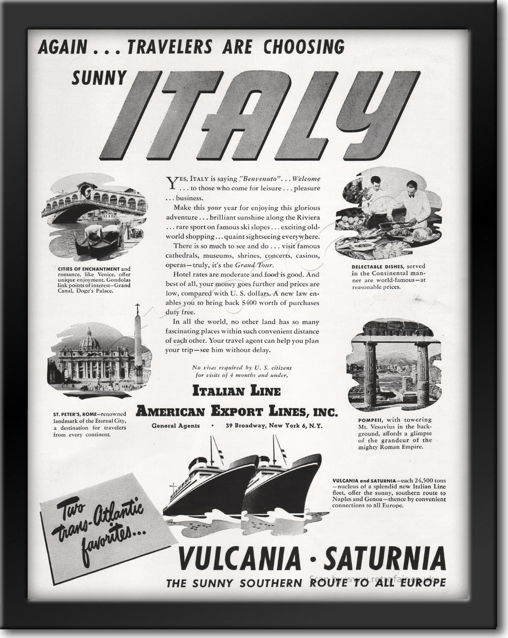 1949 vintage  American Export Lines ad