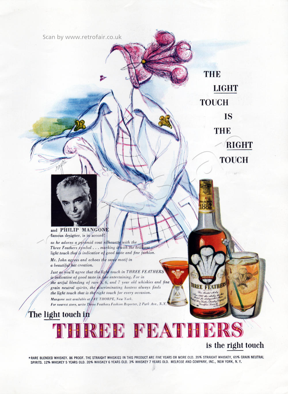 1949 Three Feathers Whiskey  vintage ad
