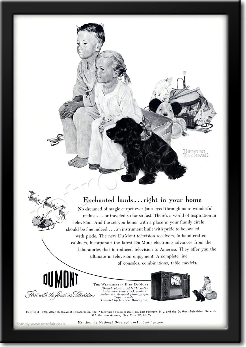 1950 vintage Du Mont with Norman Rockwell Illustration of children and dog ad