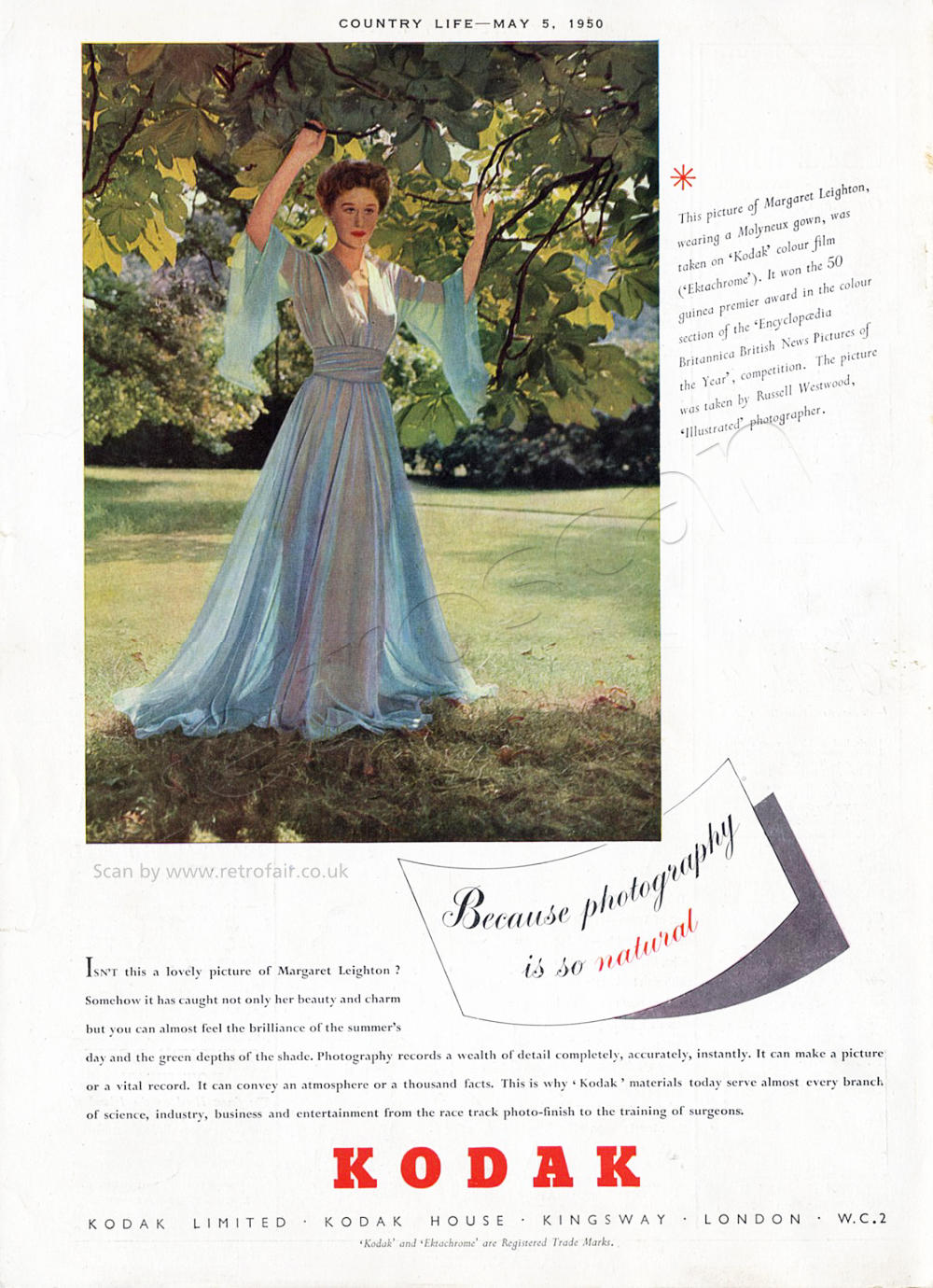 1950 Kodak Margaret Leighton advert