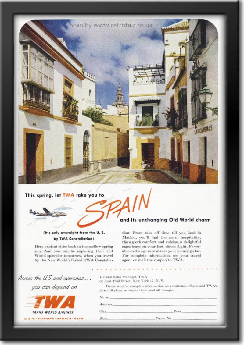 1951 retro TWA Spain ad
