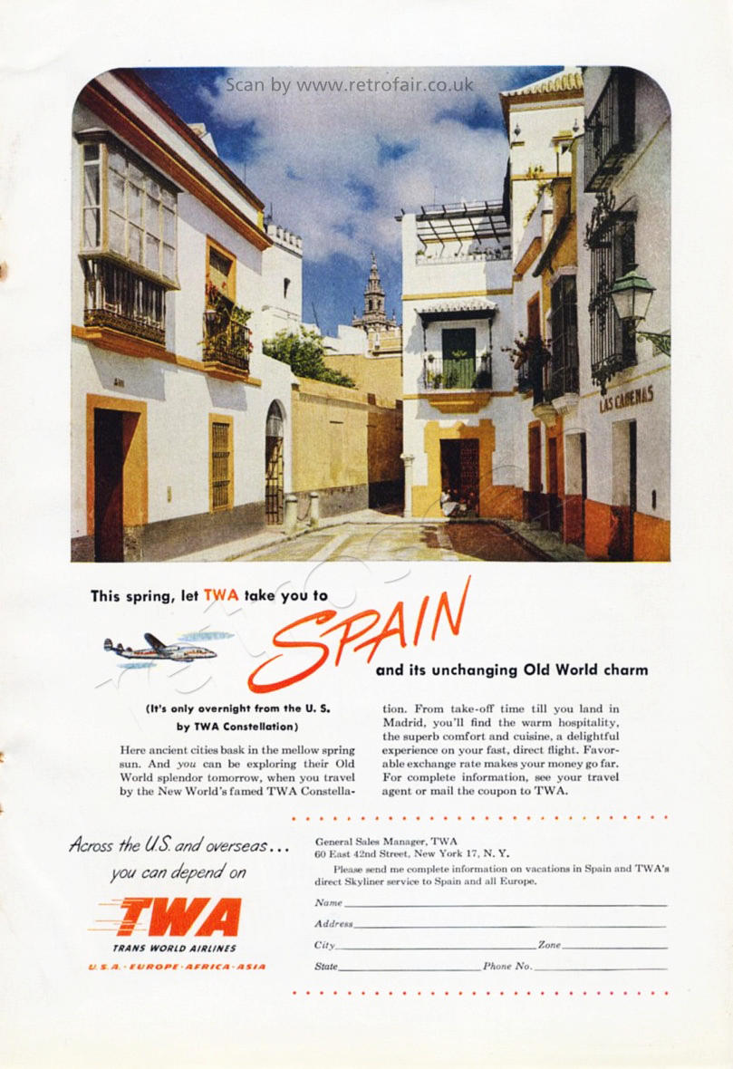 1951 TWA Spain vintage ad