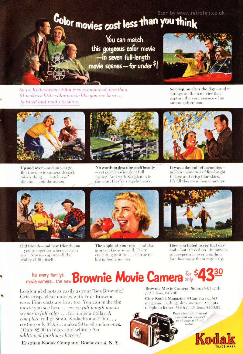 1952 Kodak Brownie Movie Cameras - unframed vintage ad