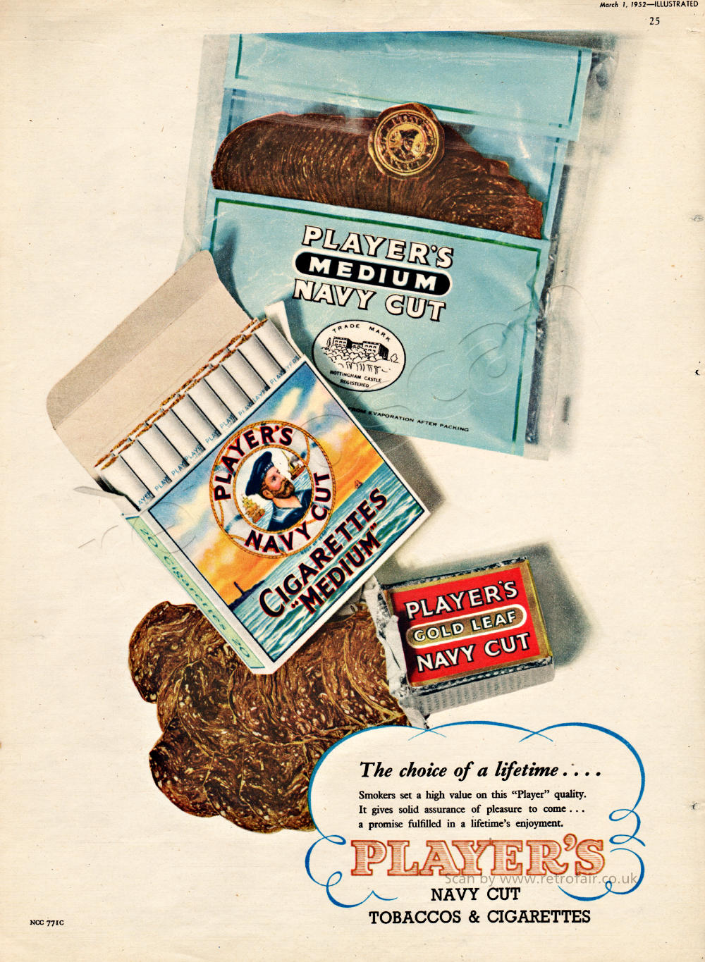 1952 Players Navy Cut Cigarettes & Tobacco Vintage Ad