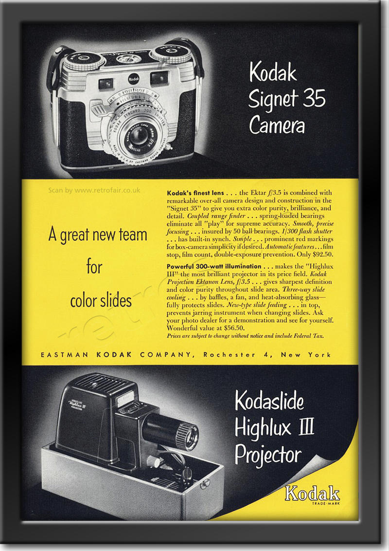 1953 vintage Kodak Signet & Highlux  advert