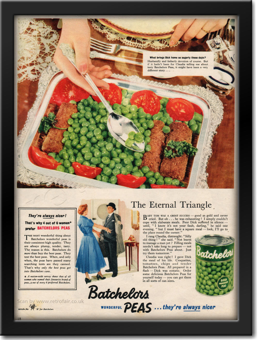 1954 Batchelors Peas - framed preview vintage ad