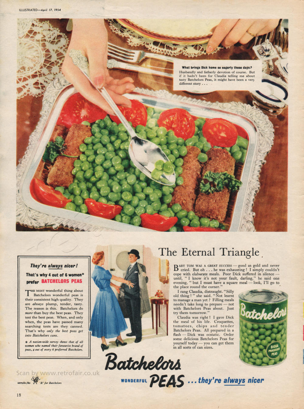 1954 Batchelors Peas - unframed vintage ad