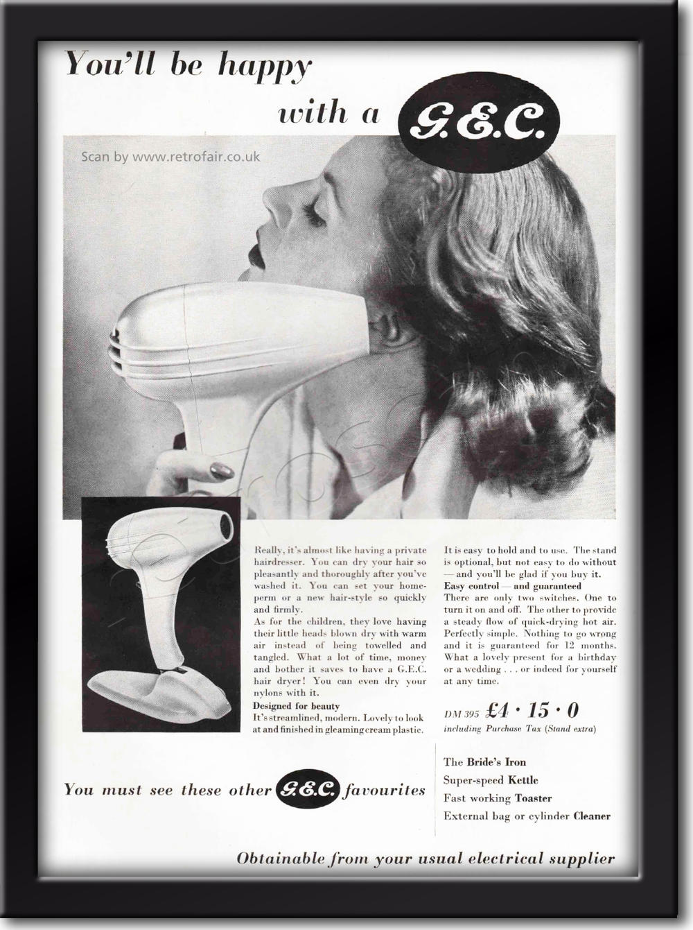 Vintage G.E.C. Hair Dryer advert
