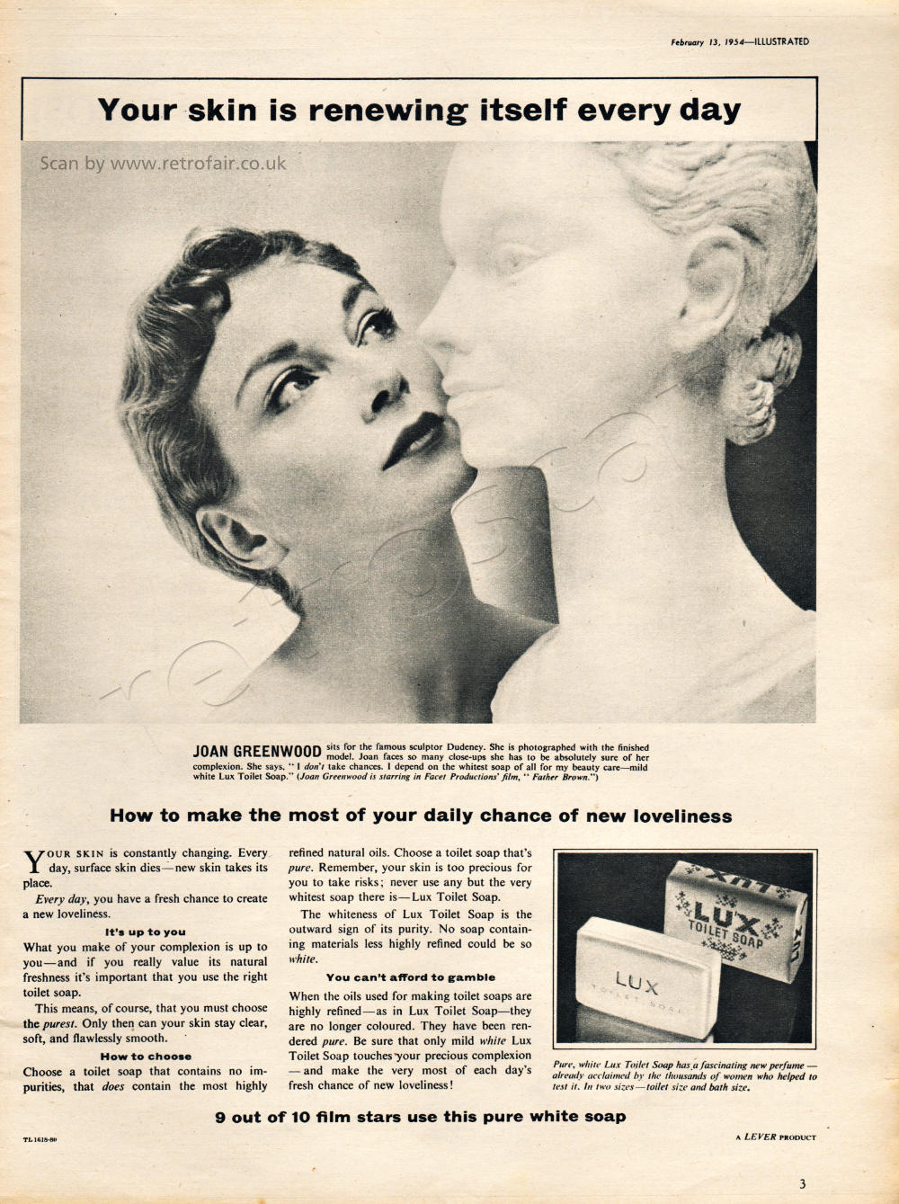 1954 Lux Toilet Soap - Joan Greenwood vintage ad