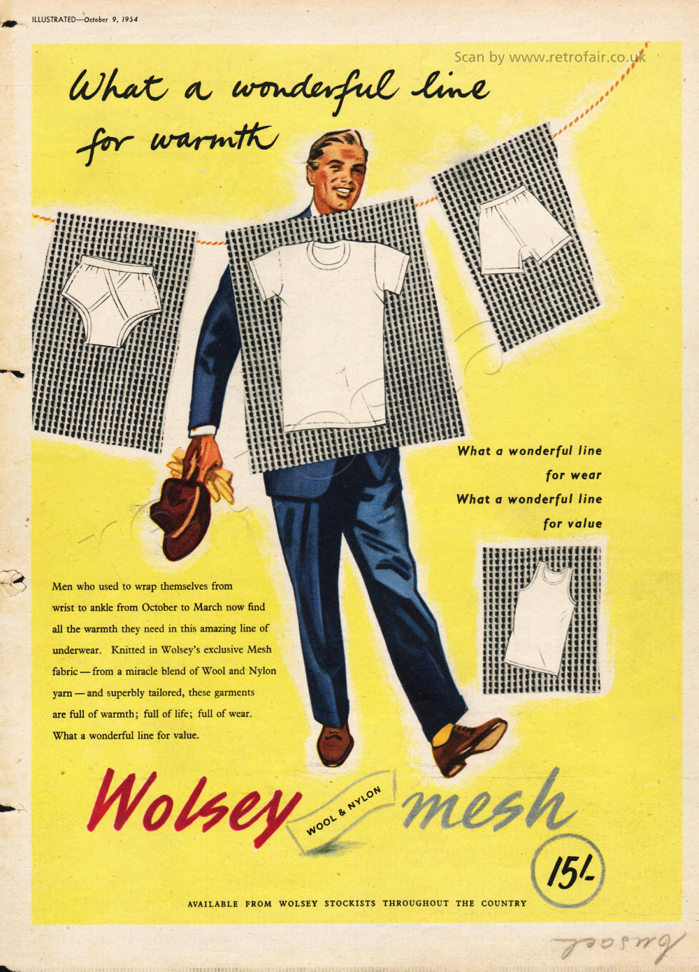 retro Wolsey Men's Underwear on clothesline advert