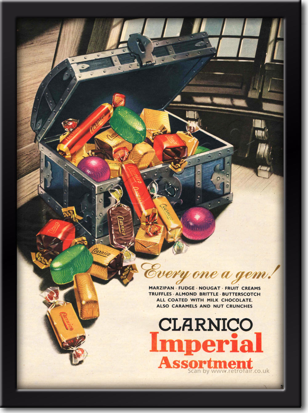 1955 retro Clarnico Imperial Assortment Treasure Chest advert