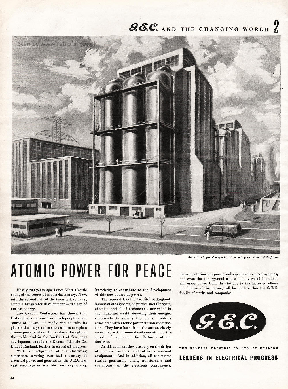1955 General Electric Corporation atomic power station retro ad