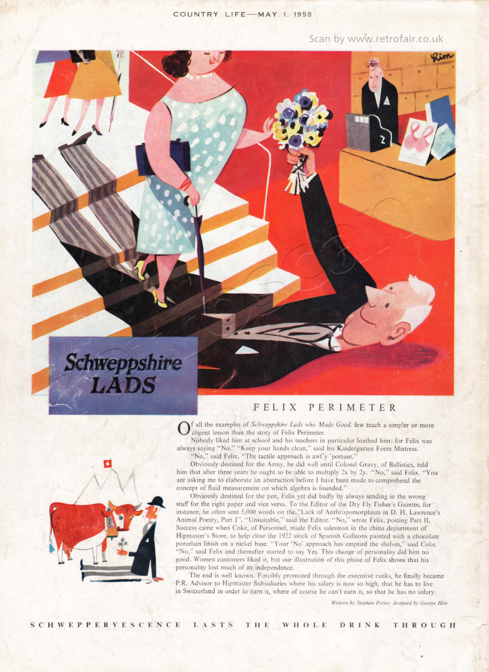 1958 Schweppes Mixer Drinks - unframed vintage ad