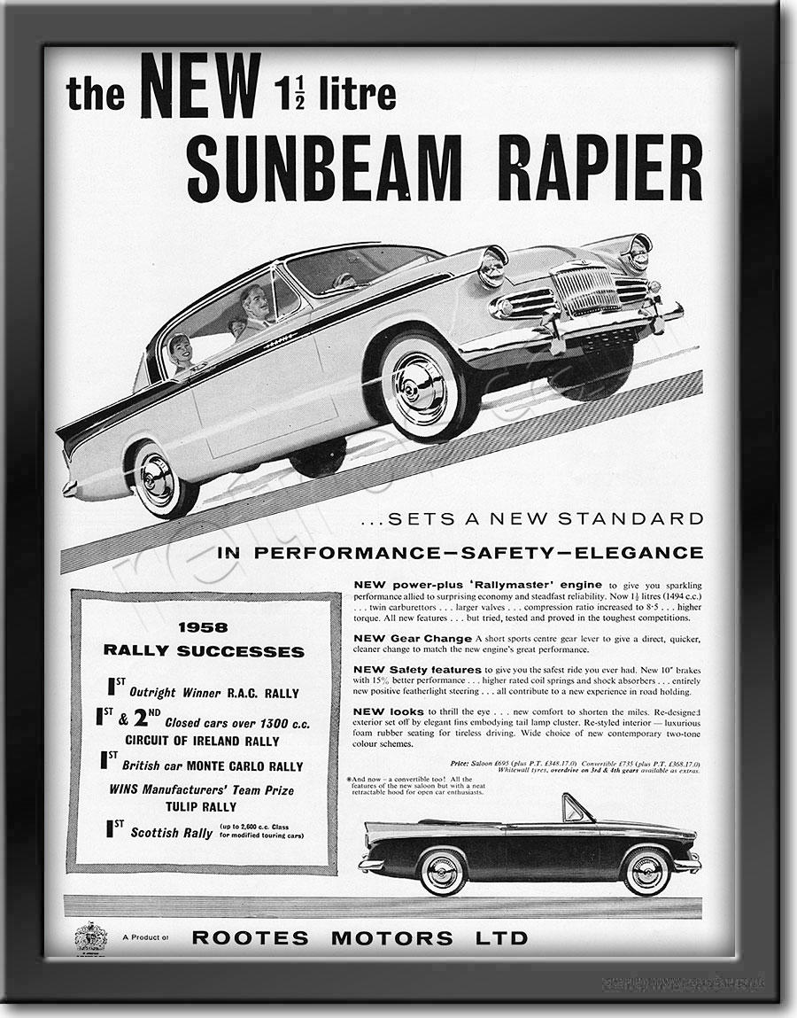 1958 Sunbeam Rapier - framed preview retro