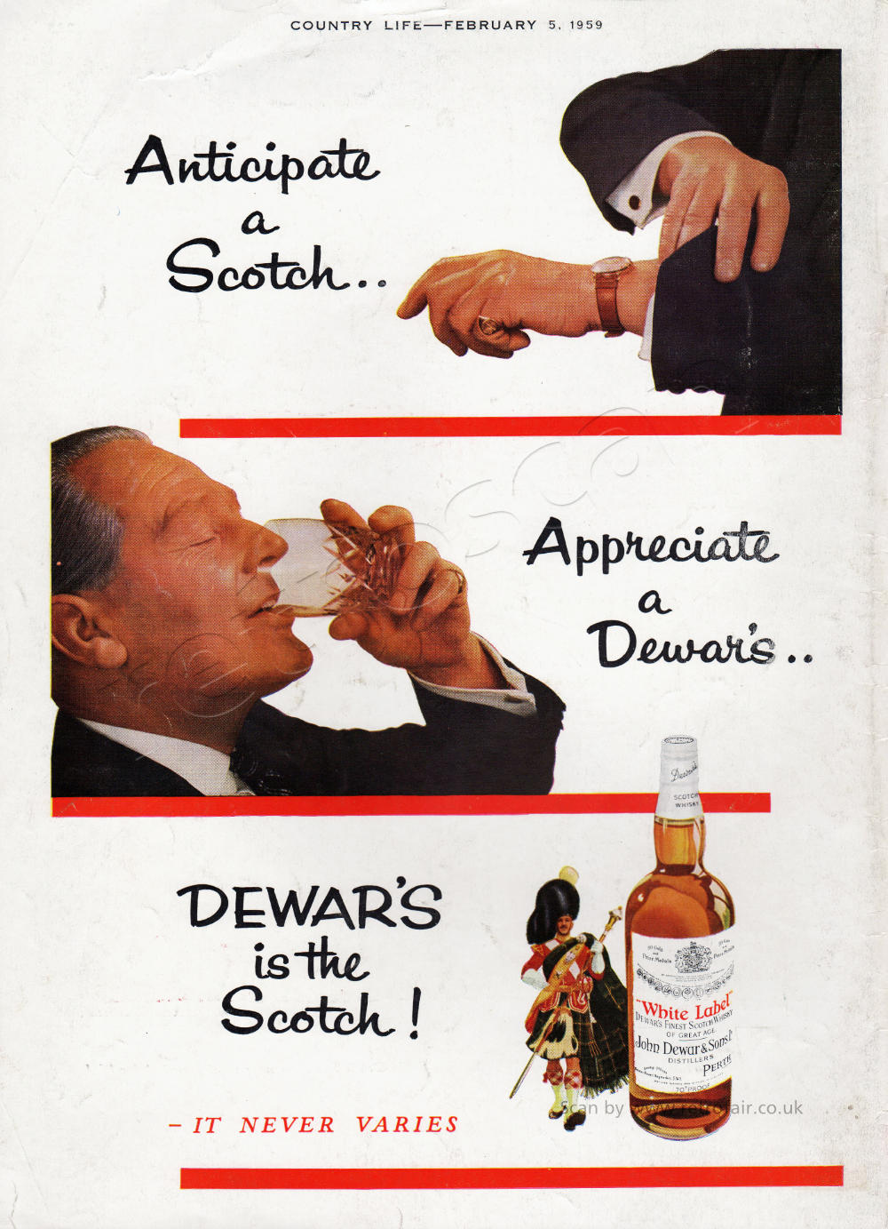 1959 Dewar's White label Scotch Whisky vintage advert