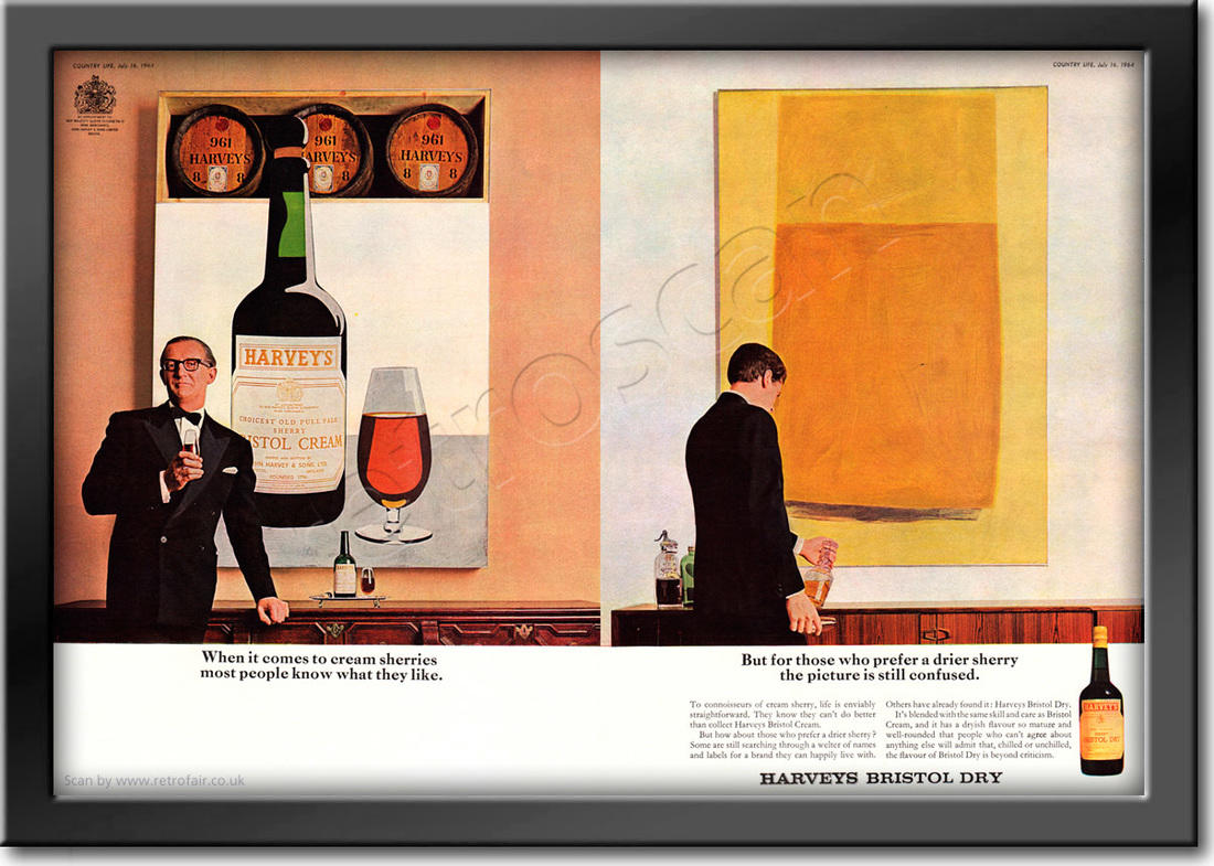 1964 Harveys Bristol Dry and Cream - framed preview vintage ad