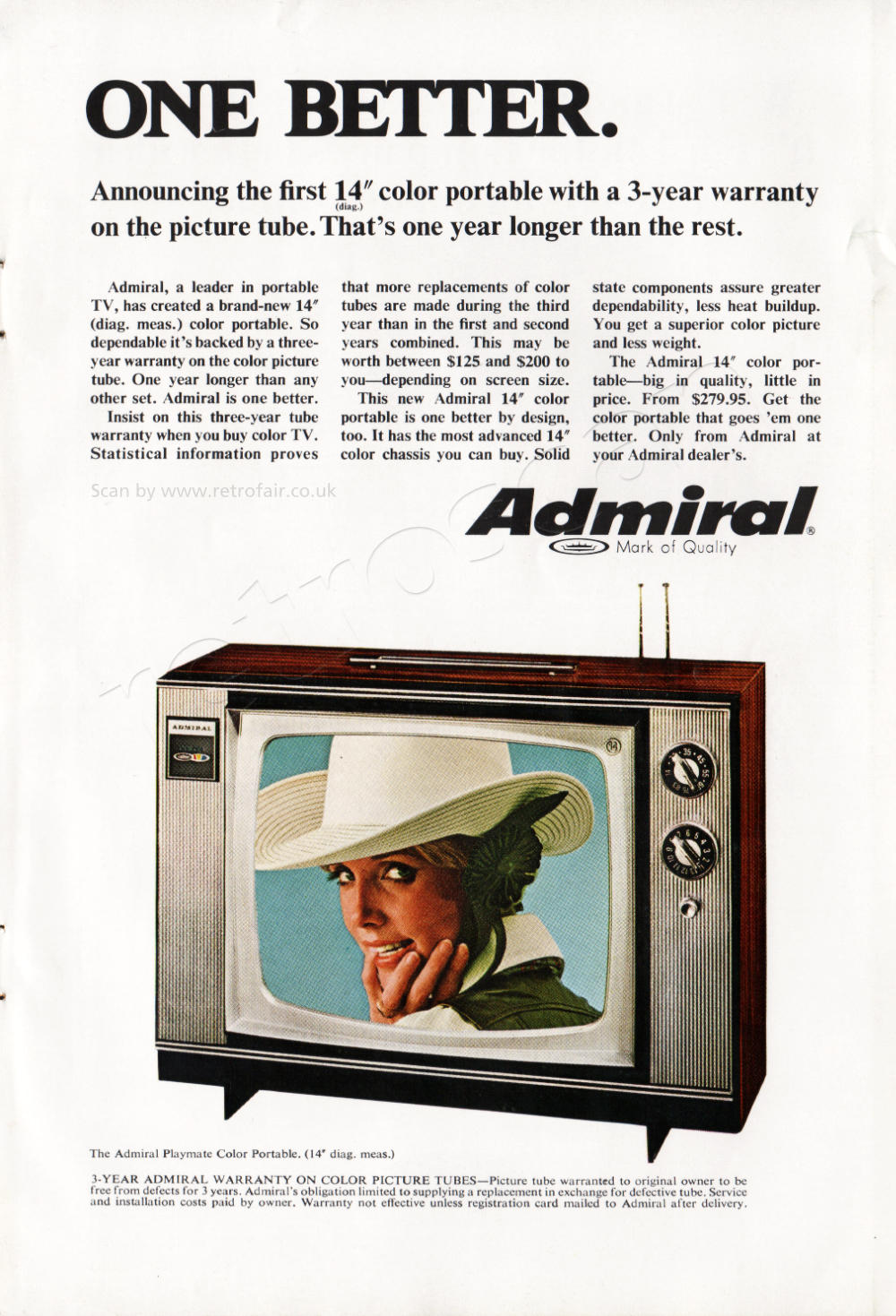  1968 Admiral Televisions - unframed vintage ad