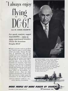 1950 Douglas DC-6 Aircraft - Sam Goldwyn - vintage ad