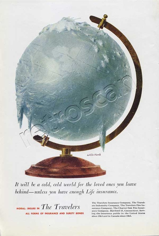 1951 The Travelers Insurance globe vintage ad