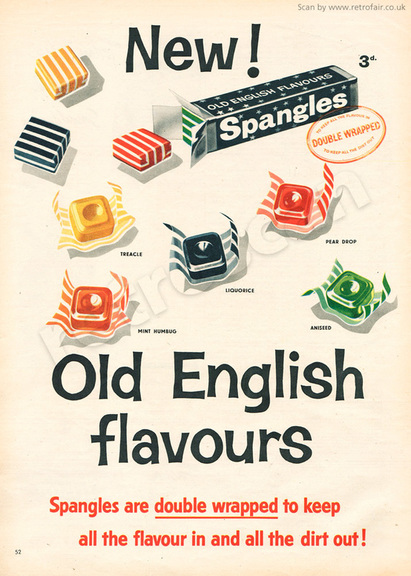 1958 Old English Spangles - unframed vintage ad