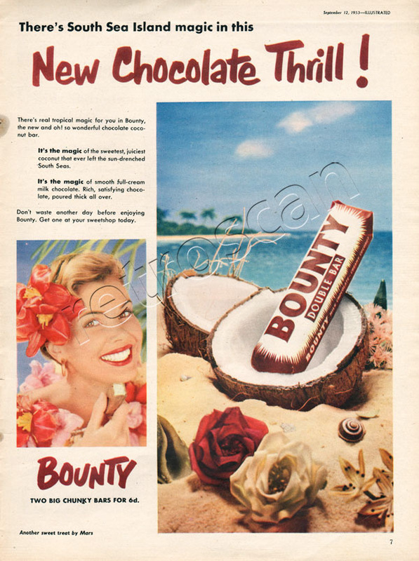 1953 Bounty Bar and shells - vintage ad
