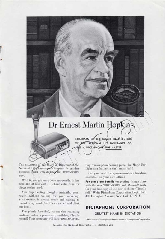 1951 Dictaphone Dr. Ernest Martin Hopkins vintage ad