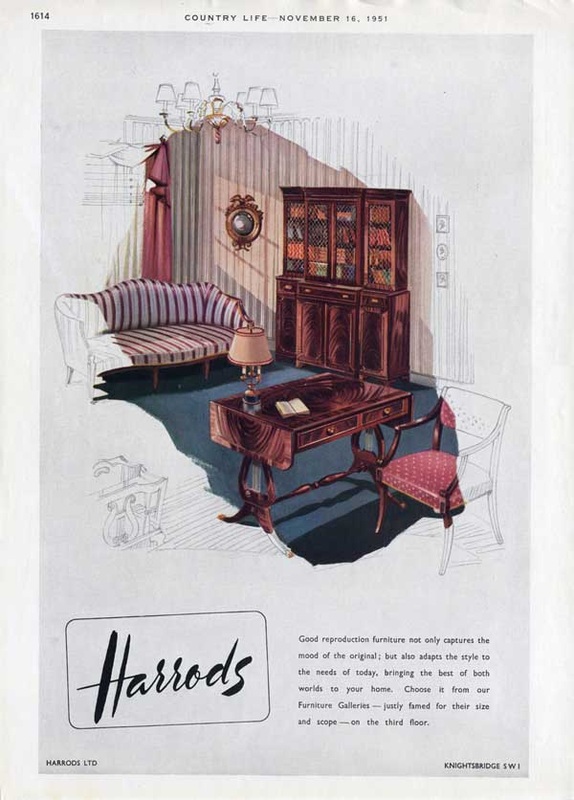 1951 Harrods  Furniture Vintage Ad 