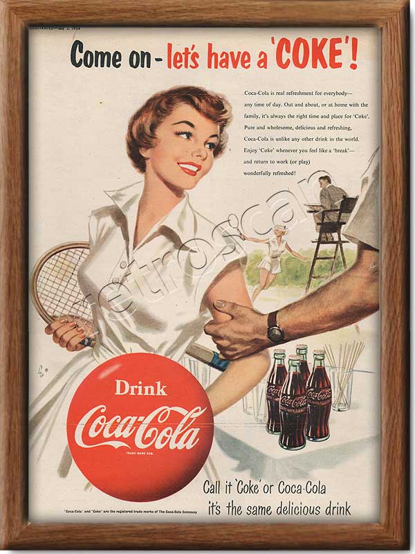 1954 Vintage Coca Cola Tennis Ad - framed preview