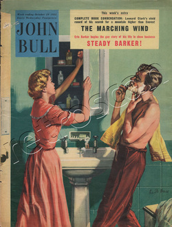 1955 October John Bull Vintage Magazine bathroom scene shaving  - Ralph Bruce