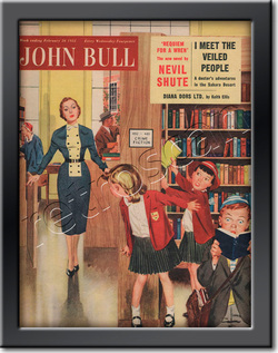 1955 February John Bull Vintage Magazine kids in public library  - framed example