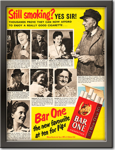 1952 Bar One Cigarettes - framed preview retro
