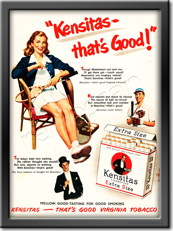 1952 Kensitas Cigarettes tennis player vintage ad