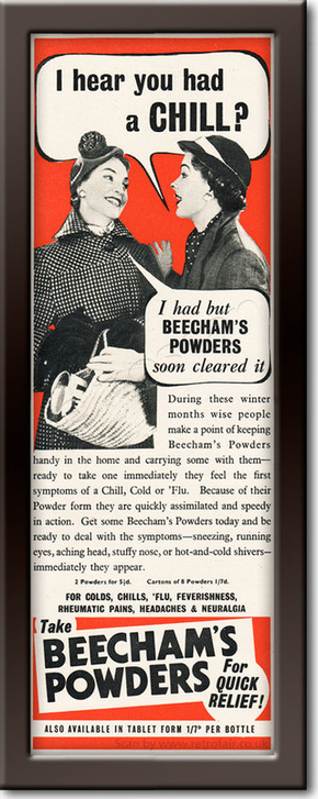 1954 Beecham's Powders - framed preview vintage ad