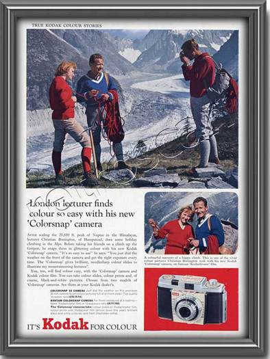 1962 Kodak Colrsnap Chris Bonington vintage ad