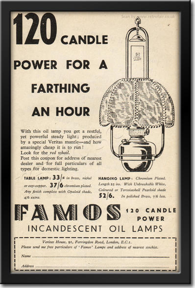 1935 Famos Oil Lamps - framed preview retro