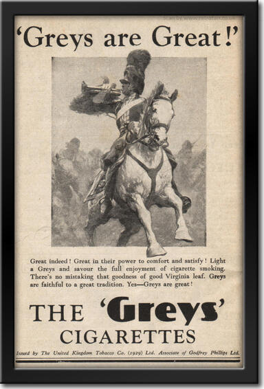 1937 Greys Cigarettes - framed preview vintage ad