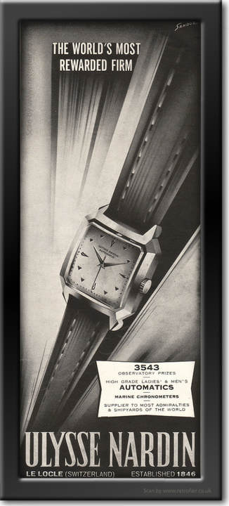 1953 Ulysse Nardin Wrist Watches - framed preview vintage ad