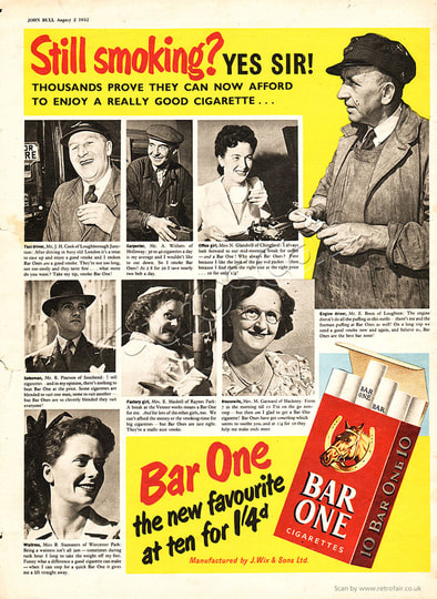 1952 Bar One Cigarettes - unframed vintage ad
