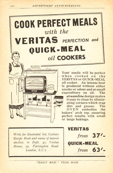 1937 Veritas Cookers - unframed vintage ad