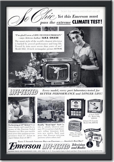  1951 Emerson Television and Radio - framed preview retro