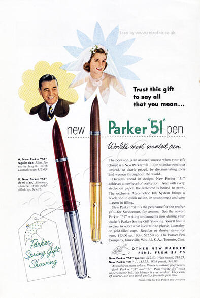 1952 Parker Fountain Pens retro ad
