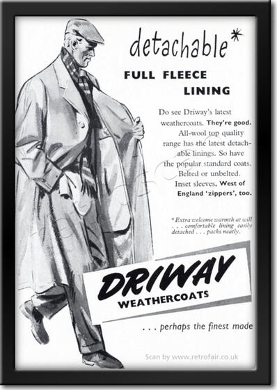 1953 vintage Driway Weathercoats ad